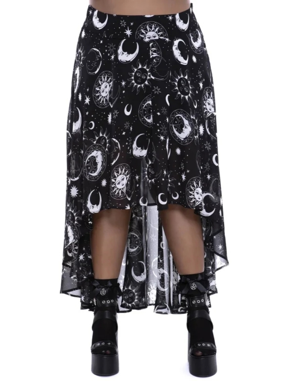 Killstar Astral Light Black Maxi Skirt with White Celestial Print